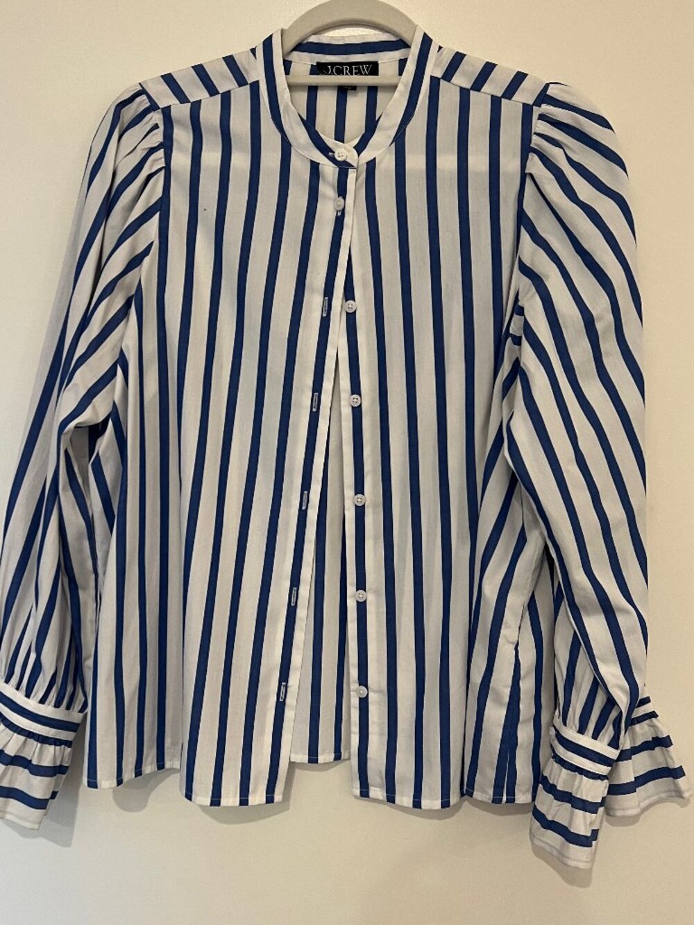 J.Crew Blue & White Striped Puff Sleeve Blouse